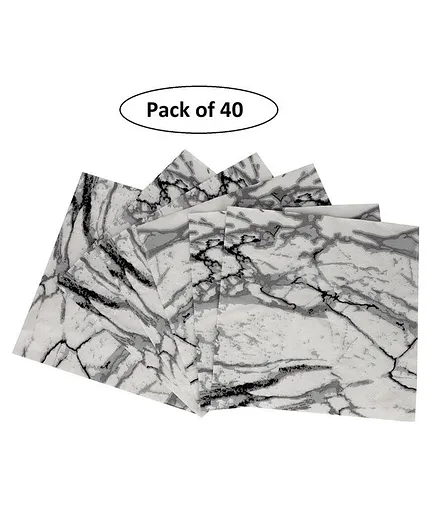 Party Anthem Black & White Marble Print Paper Napkins - Pack of 40