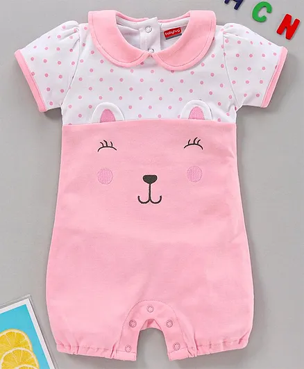 Babyhug 100% Cotton Short Sleeves Romper Polka Dot Print - Pink