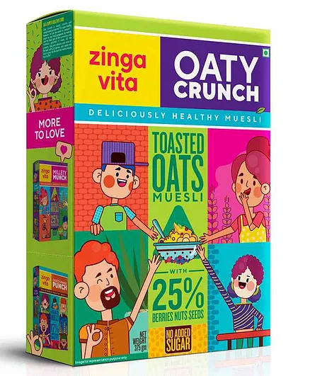 Zingavita Toasted Oats Muesli with 25% Berries Nuts Seeds Healthy Breakfast Cereal With Whole Grains - 375 gm