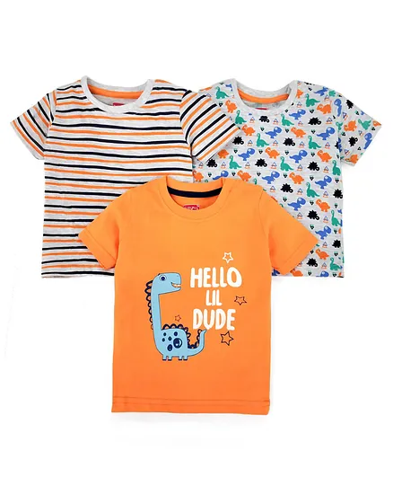 Babyhug Half Sleeves T-shirt Striped Pack of 3 - Multicolour