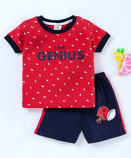 Mini Donuts Half Sleeves Tee and Shorts Set Lightening Print - Red