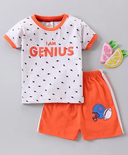 Mini Donuts Half Sleeves Tee and Shorts Set Lightening Print - Orange Cream