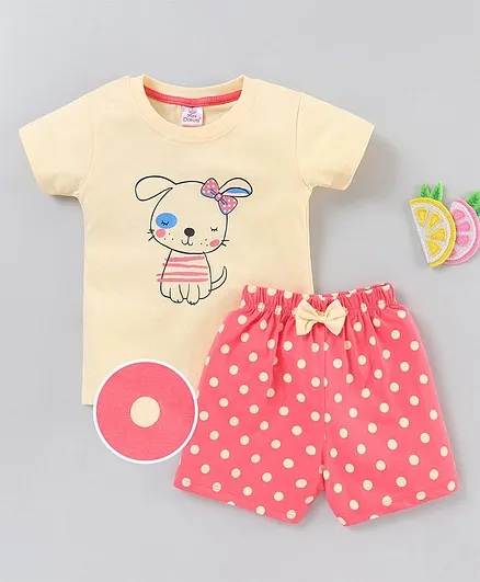Mini Donuts Half Sleeves T- Shirt and Shorts - Yellow