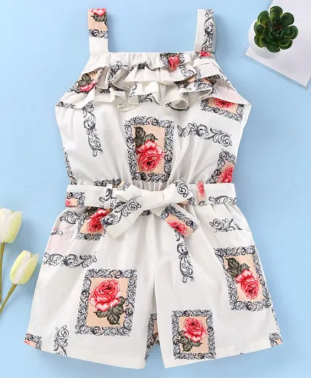 Enfance Core Sleeveless Rose Printed Jumpsuit - Red