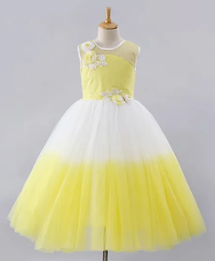 Enfance Sleeveless Flower Applique Flared Gown - Yellow