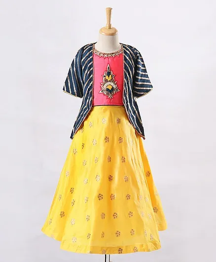 Enfance Zardozi Patch Choli With Three Fourth Sleeves Shrug & Lehenga - Pink