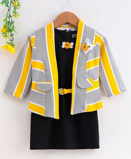 Enfance Core Sleeveless Slim Fit Dress With Stripe Jacket - Yellow