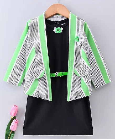 Enfance Core Sleeveless Slim Fit Dress With Stripe Jacket - Green