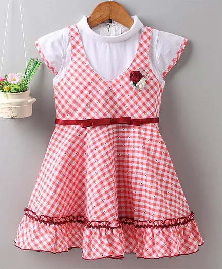 Enfance Core Short Sleeves Checked Dress - Red