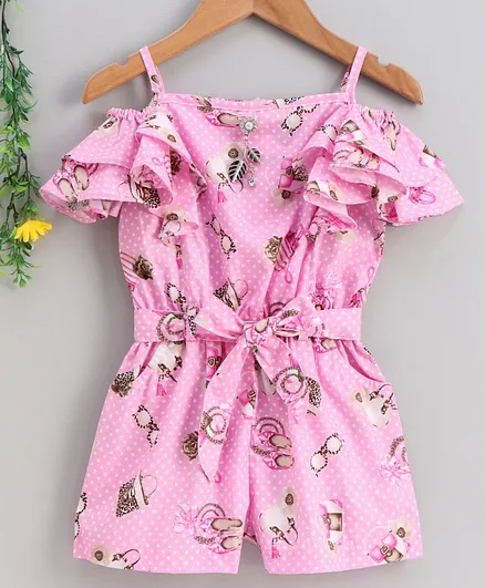 Enfance Core Short Sleeves Fashion Accessories Printed Jumpsuit - Pink