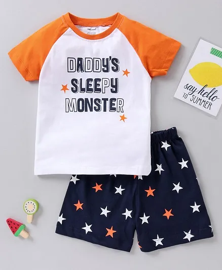 Cucumber Half Sleeves Tee and Shorts Text Print - Orange