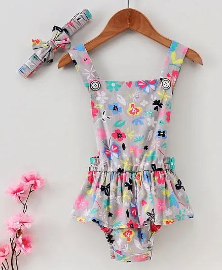 M'andy Butterfly Print Sleeveless Romper - Grey