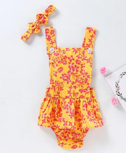M'andy Sleeveless Flower Print Romper - Yellow