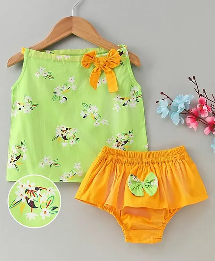 M'andy Sleeveless Flower Print Top With Bloomers - Green