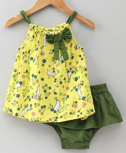 M'andy Rabbit Print Sleeveless Top With Bloomers - Yellow