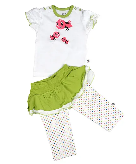 Buzzy Short Sleeves Bird Print Top With Skeggings Set - Lime
