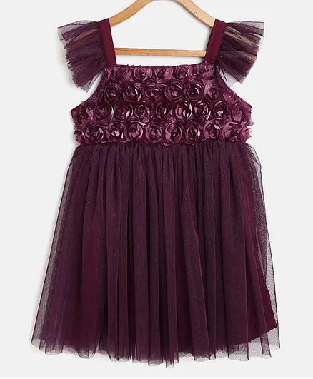 Bella Moda Sleeveless Floral Detailing Dress - Purple & Maroon