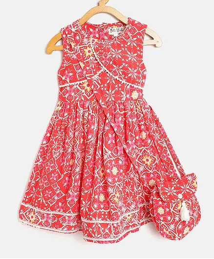 Bella Moda Sleeveless Floral Print Dress With Sling Bag - Red
