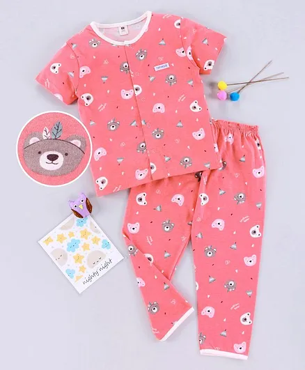 ToffyHouse Half Sleeves Night Suit Printed - Pink