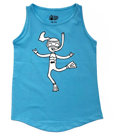 The Talking Canvas Scuba Girl Print Sleeveless Top - Blue
