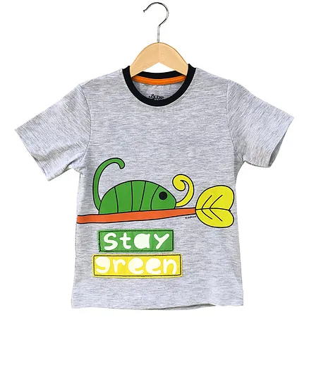 The Talking Canvas Stay Green Print Half Sleeves T-Shirt - White Grey