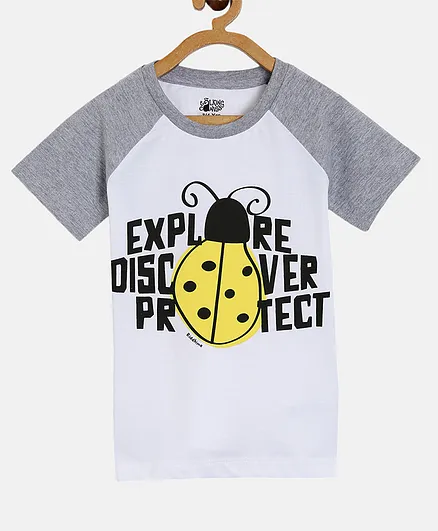 The Talking Canvas Half Sleeves Explore Discover Protect Print T-Shirt - White