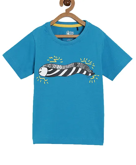 The Talking Canvas Half Sleeves Electric Eel Print T-Shirt - Blue