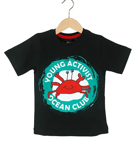 The Talking Canvas Half Sleeves Young Activist Ocean Club Print T-Shirt - Black