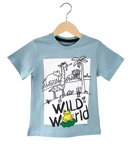 The Talking Canvas Half Sleeves Wild World Print T-Shirt - Blue