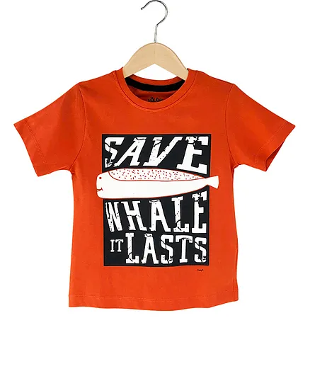 The Talking Canvas Half Sleeves Save Whale It Lasts Print T-Shirt - Orange