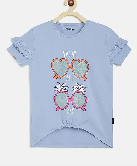 Li'L tomatoes Half Sleeves Goggles Print Top With A Surprise Gift - Blue