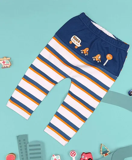 Kicks & Crawl Full Length Baby Bus Diaper Leggings - White & Blue