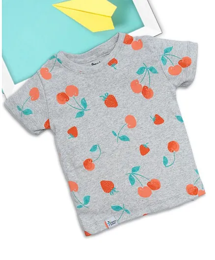 ROYAL BRATS Short Sleeves Cherry & Strawberry Print T-Shirt - Grey