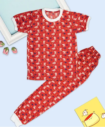 ROYAL BRATS Short Sleeves Bunny Print Night Suit - Red