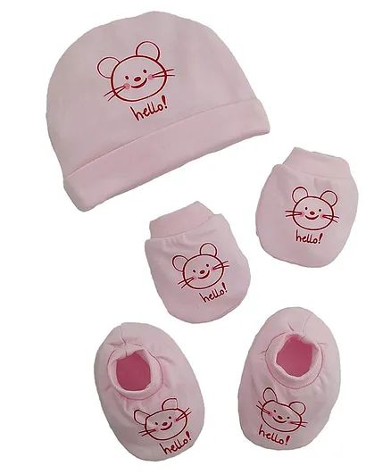 Simply Cap Mitten & Booties Set Pink - Diameter 11.5 cm