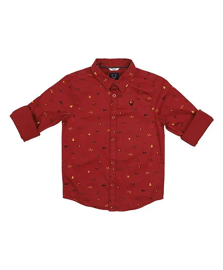 Allen Solly Juniors Full Sleeves Ship Print Shirt - Maroon
