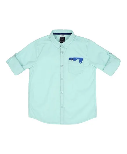 Allen Solly Juniors Full Sleeves Printed Front Pocket Shirt - Sea Green