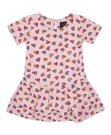 Allen Solly Juniors Short Sleeves Heart Print Dress - Pink