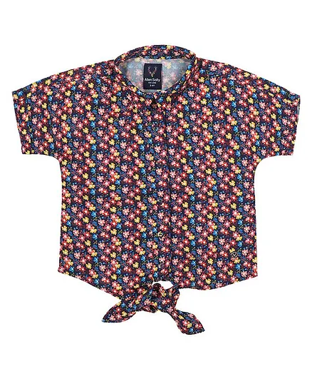 Allen Solly Juniors Short Sleeves All Over Printed Front Knot Top - Blue