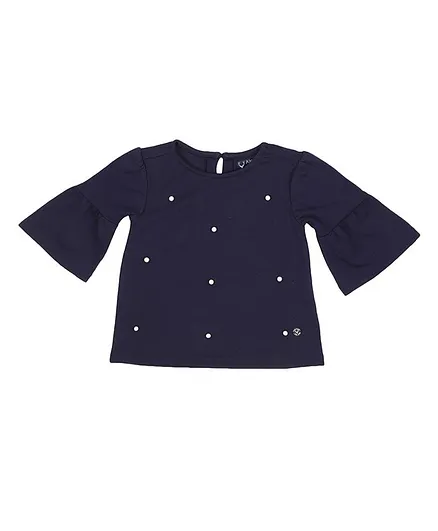 Allen Solly Juniors Three Fourth Sleeves Top Pearl Embellishment - Navy Blue