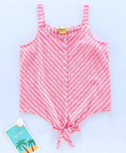 Global Desi Girl Printed Sleeveless Knotted Top - Pink