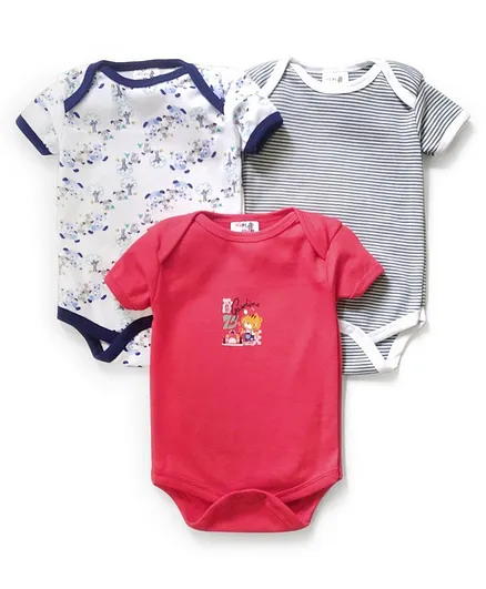 Kidi Wav Short Sleeves Pack Of 3 Trees Print & Striped Onesies - Multi Color