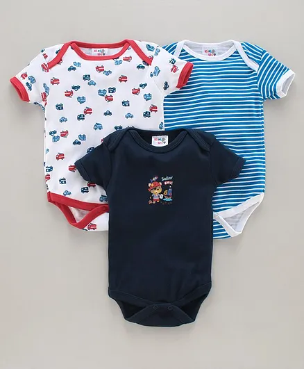 Kidi Wav Pack Of 3 Short Sleeves Vehicles Printed Onesies - Multi Colour