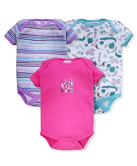 Kidi Wav Pack Of 3 Half Sleeves Butterfly Print Onesies - Multi Colour