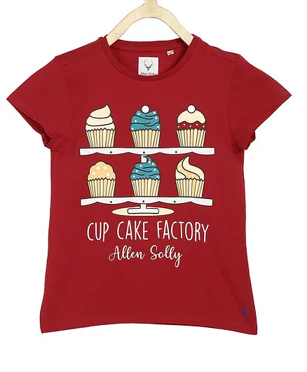 Allen Solly Juniors Half Sleeves Cup Cake Factory Print Top - Red
