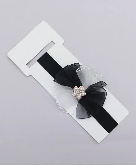 TMW Kids Dual Color Pearl Flower Detailing Headband - Black