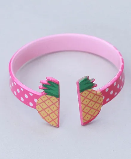 TMW Kids Polka Dot Pineapple Fruit Adjustable Bangle Cuff Bracelet - Pink