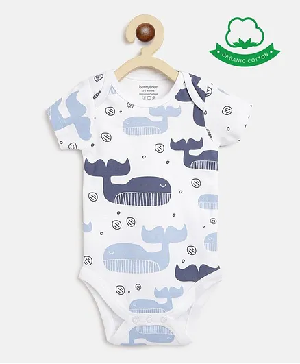berrytree Organic Cotton Short Sleeves Whale Print Onesie - Blue