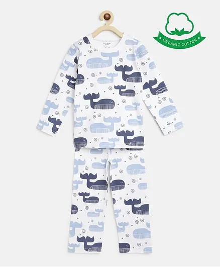 berrytree Organic Cotton Full Sleeves Whale Print Night Suit - Blue