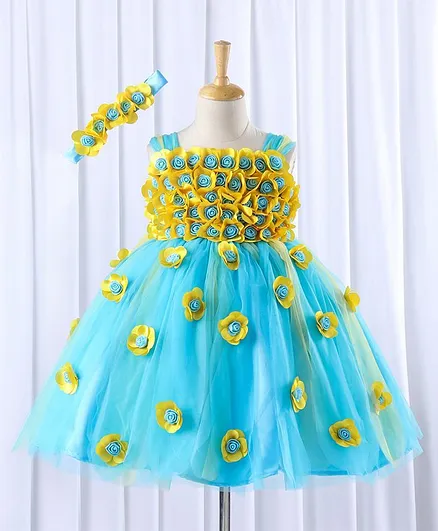 Li&Li BOUTIQUE Sleeveless Floral Embellished Dress With Headband - Blue